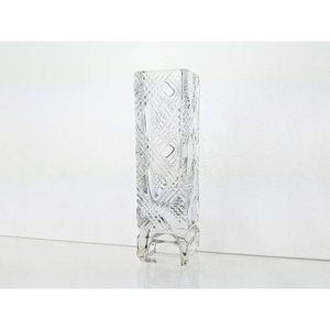 Clear Glass Bud Vase 1980s Avon Small Square Plaid Criss Cross Vintage Mini Vase